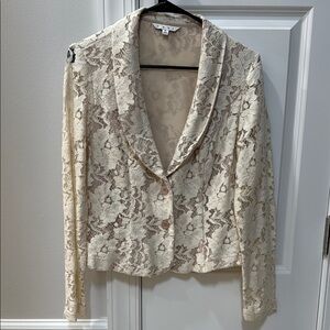 CAbi Cream Lace Blazer with Floral Pattern
